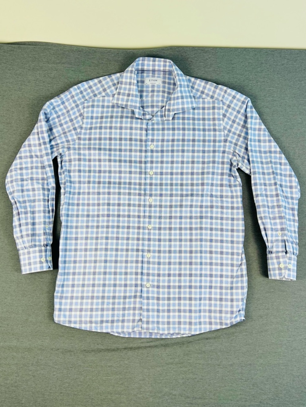 Eton Light Blue and White Check Dress Shirt